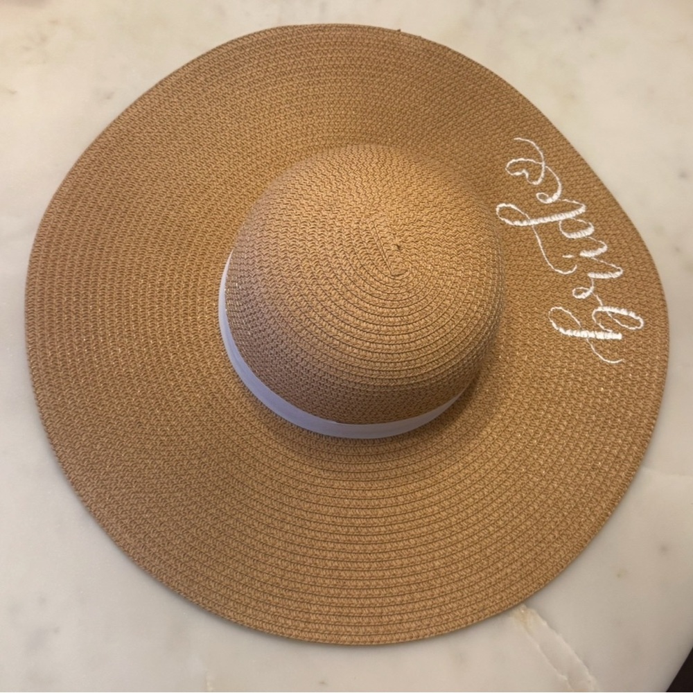 Sun Hat with White 'Bride' Embroidery